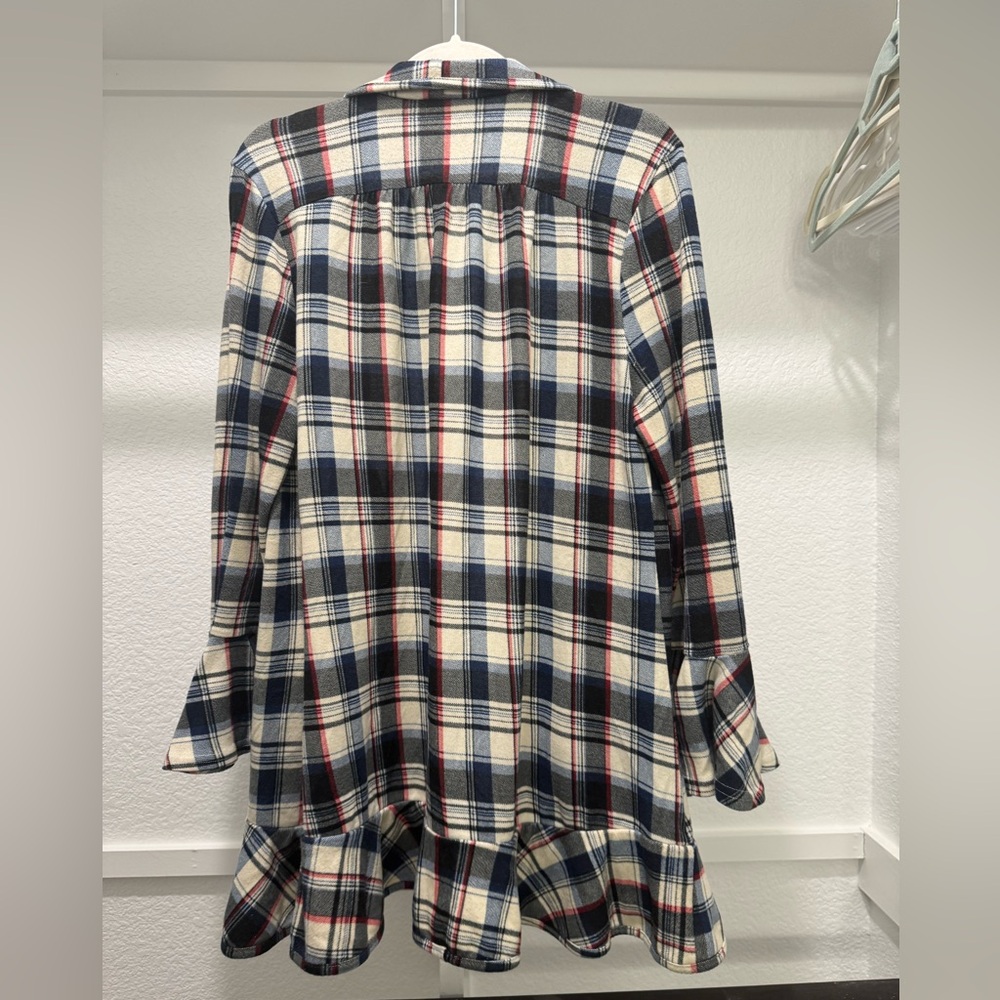 Entro Plaid Ruffle Open Front Cardigan - M - Picture 2 of 4